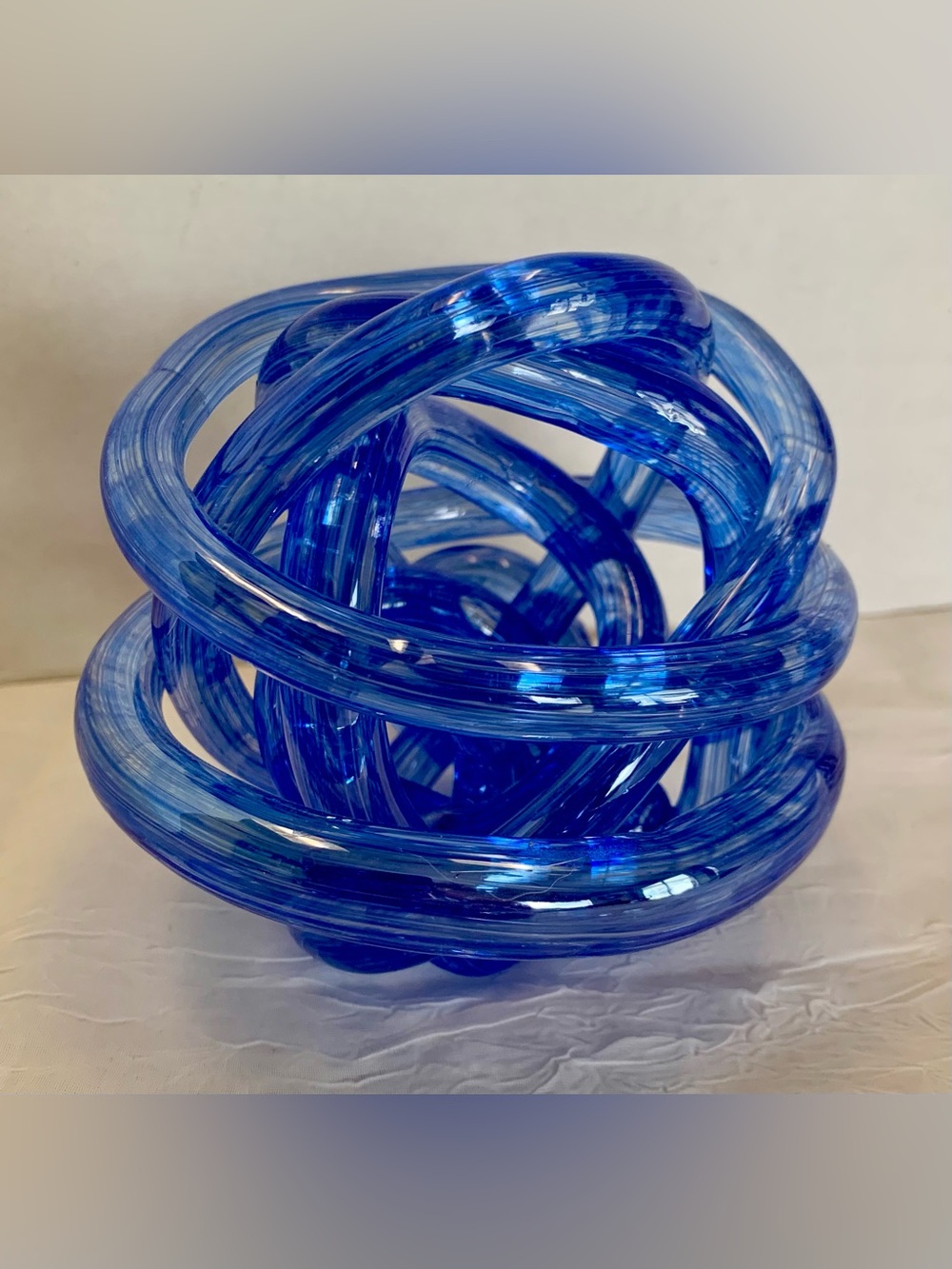 Decorative hand blown Glass Knot Sculpture - Vibrant Blue